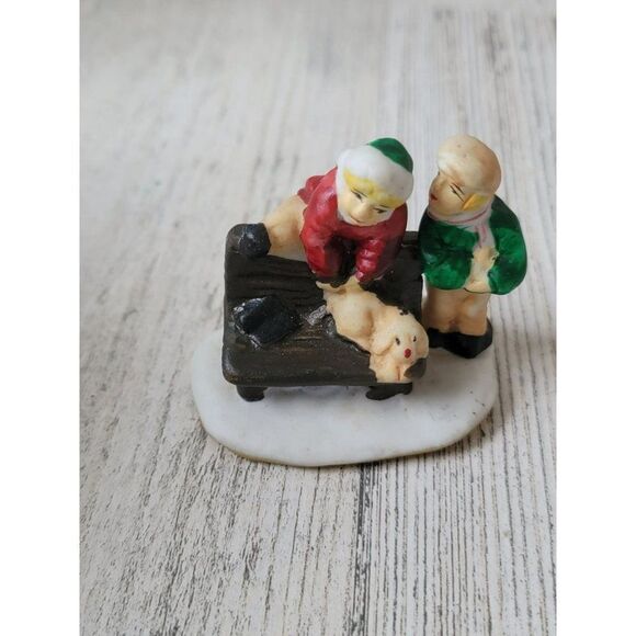 Ceramic kids children bench dog pet village accessory xmas - Picture 1 of 5